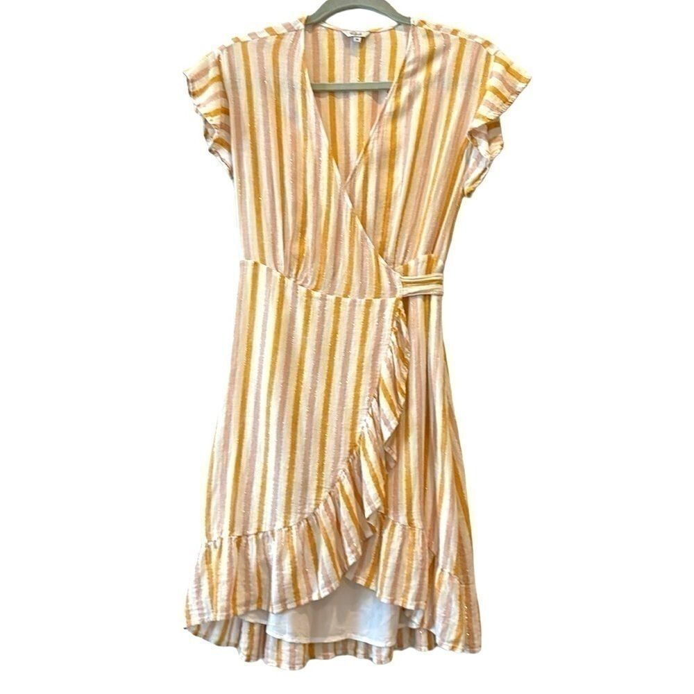 Rails Brigitte Amber Striped Ruffle Wrap Linen Blend Dress XS​​​​​​​​​